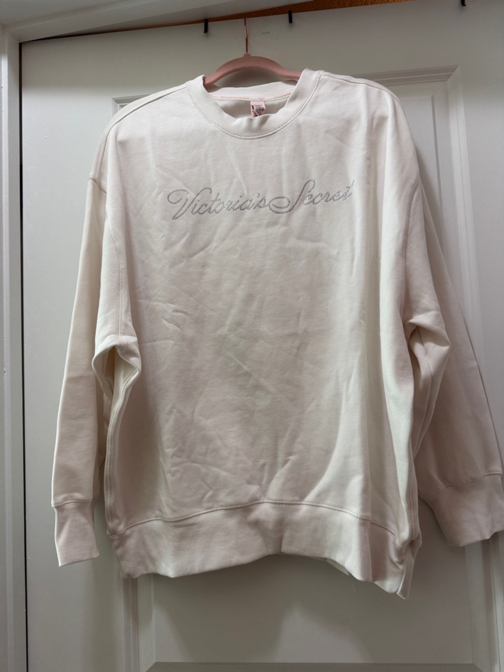 Victoria's Secret Cream Rhinestone Script Long Sleeve Tee M